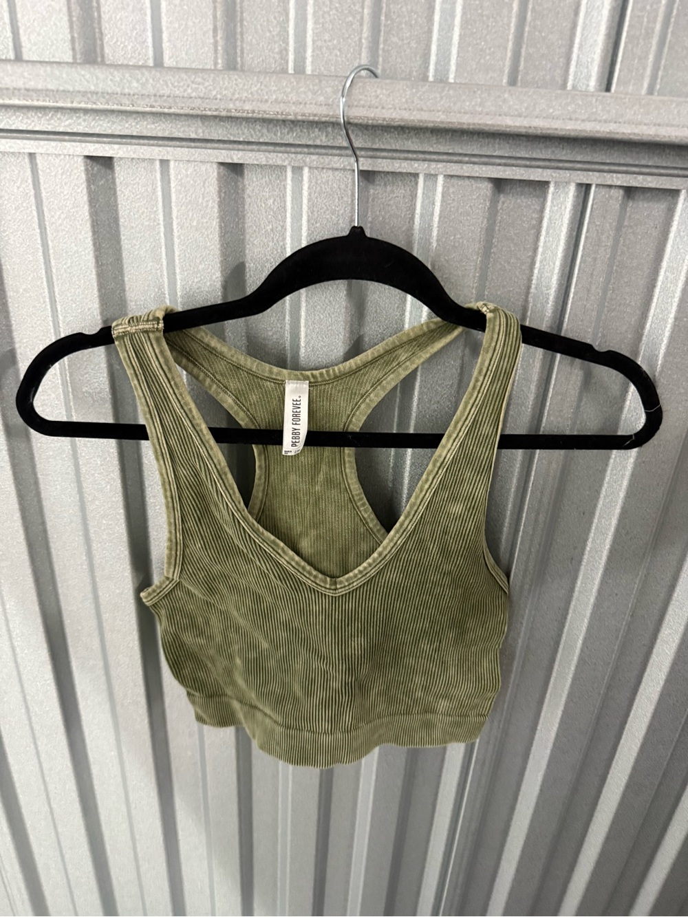 Ribbed V-Neck Racerback Crop Top — Olive